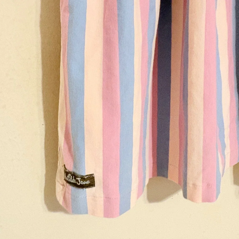 Matilda Jane Girls Emery Pink Blue Striped Ruffle Sleeve Dress Size 10 32005D